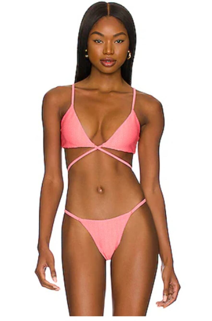 Monday Swimwear St.martin Bikini Top Bottom Set Textured in Azalea Pink size P/S